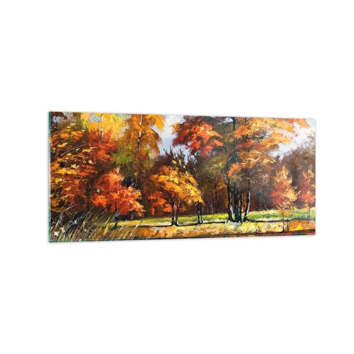 Obraz na skle - Krajinka v zlatej a hnedej - 120x50 cm
