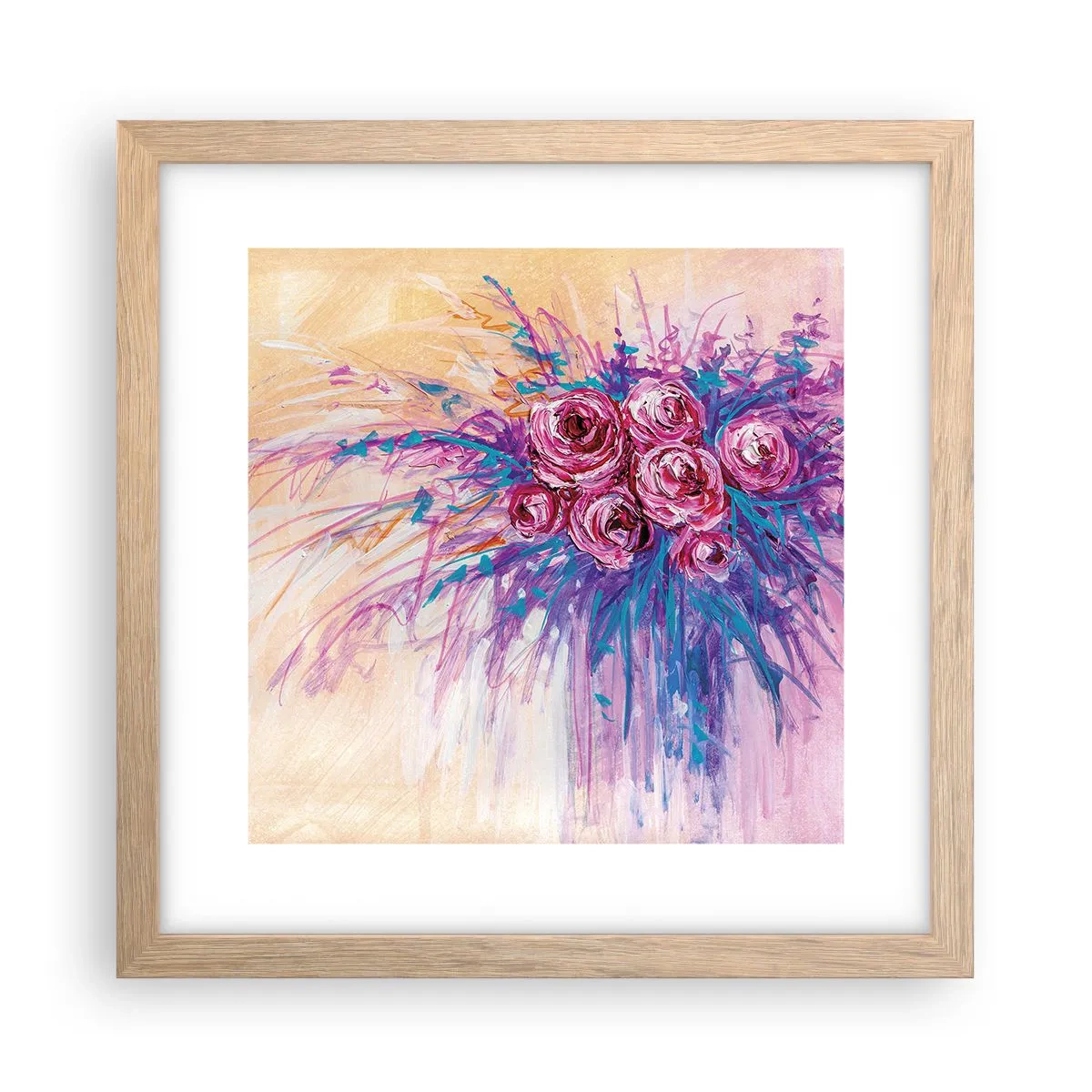 Plagát v ráme zo svetlého duba - Ružová fontána - 30x30 cm
