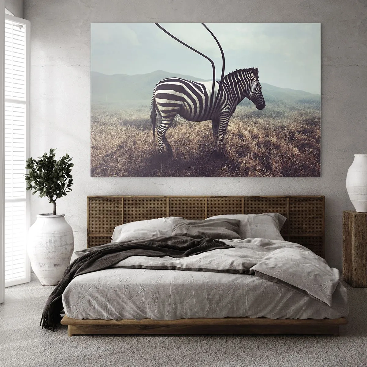 Obraz na skle - Zebra na tráve pozadia s neskutočným detailom antény - 70x50cm - Pozor! Porucha - Moderná nástenná dekorácia do obývacej izby a spálne ARTTOR