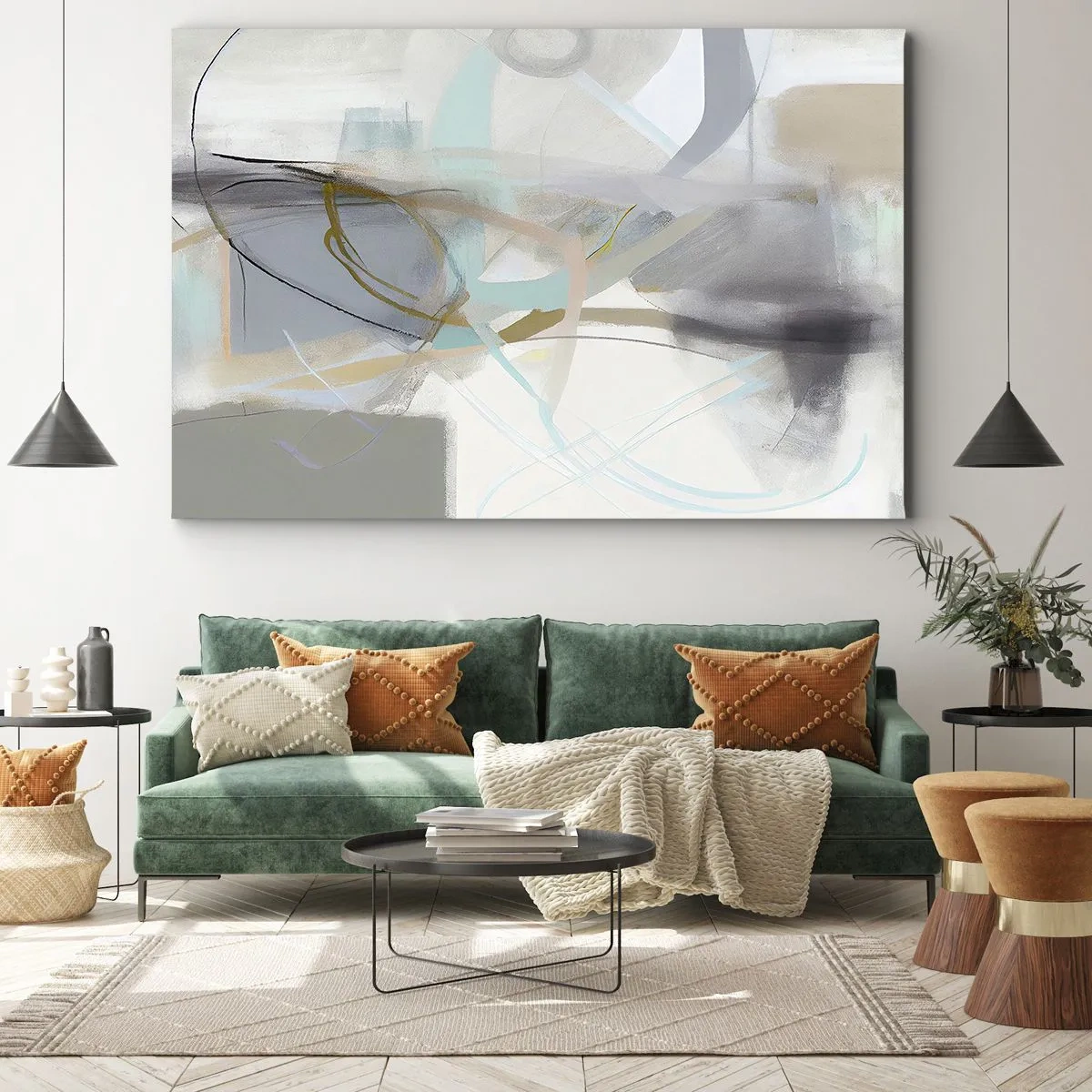 Obraz na plátne - Pastelová abstrakcia s jemnými líniami - 70x50cm - Hmlistá abstrakcia - Moderná nástenná dekorácia do obývacej izby a spálne ARTTOR