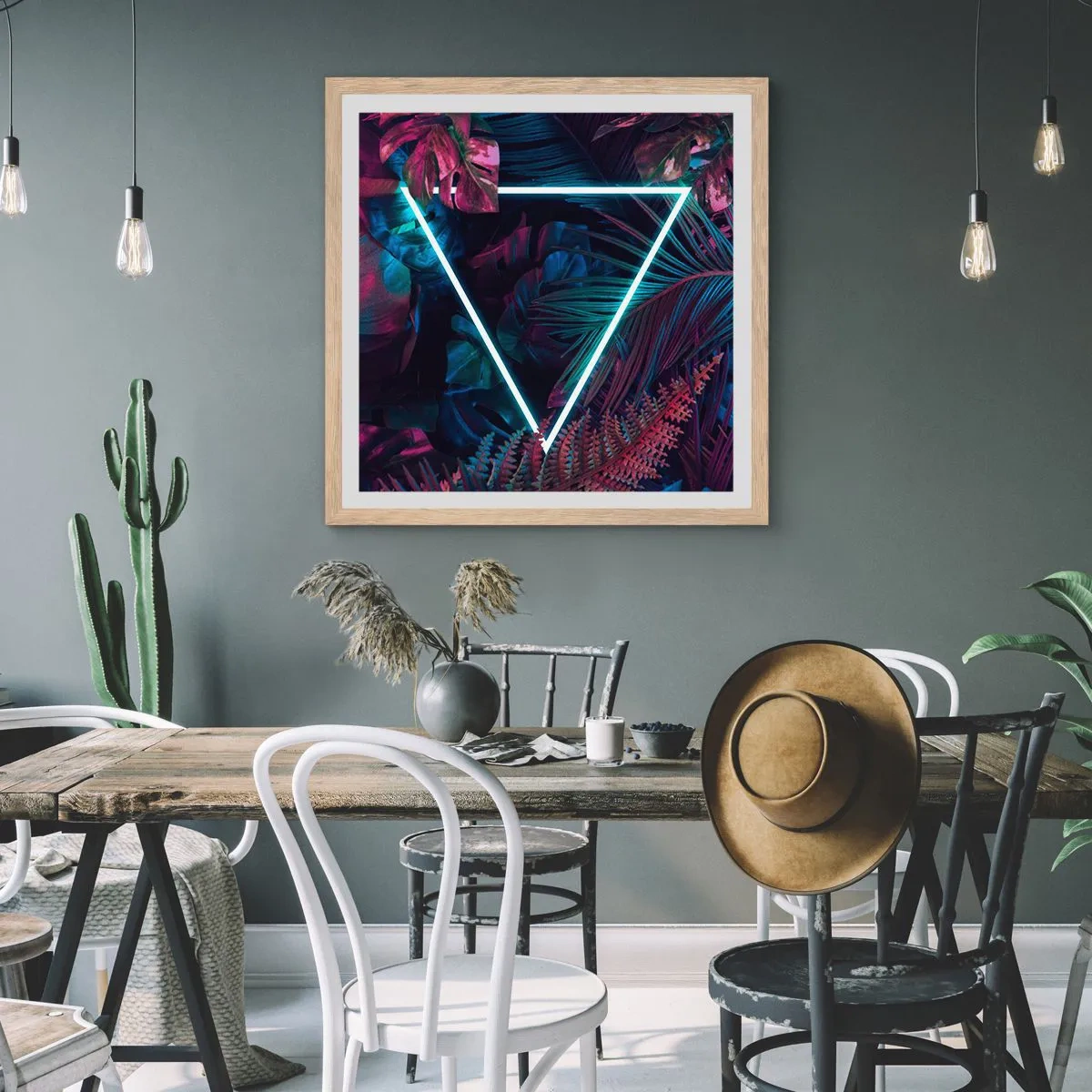 Plagát v ráme zo svetlého duba - Záhrada v disco štýle - 50x50 cm