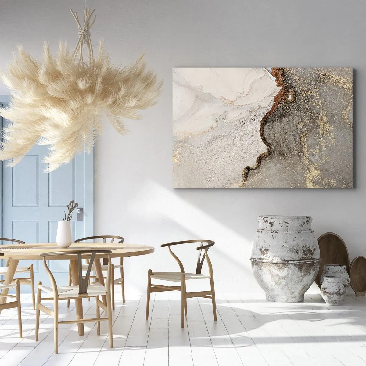 Obraz na plátne - Abstraktný motív s odtieňmi zlatej a sivej - 70x50cm - Na hranici farieb - Moderná nástenná dekorácia do obývacej izby a spálne ARTTOR