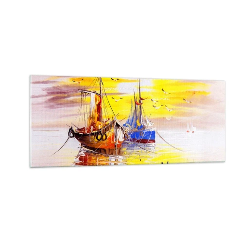 Obraz na skle - Zaslúžený odpočinok v prístave - 100x40 cm