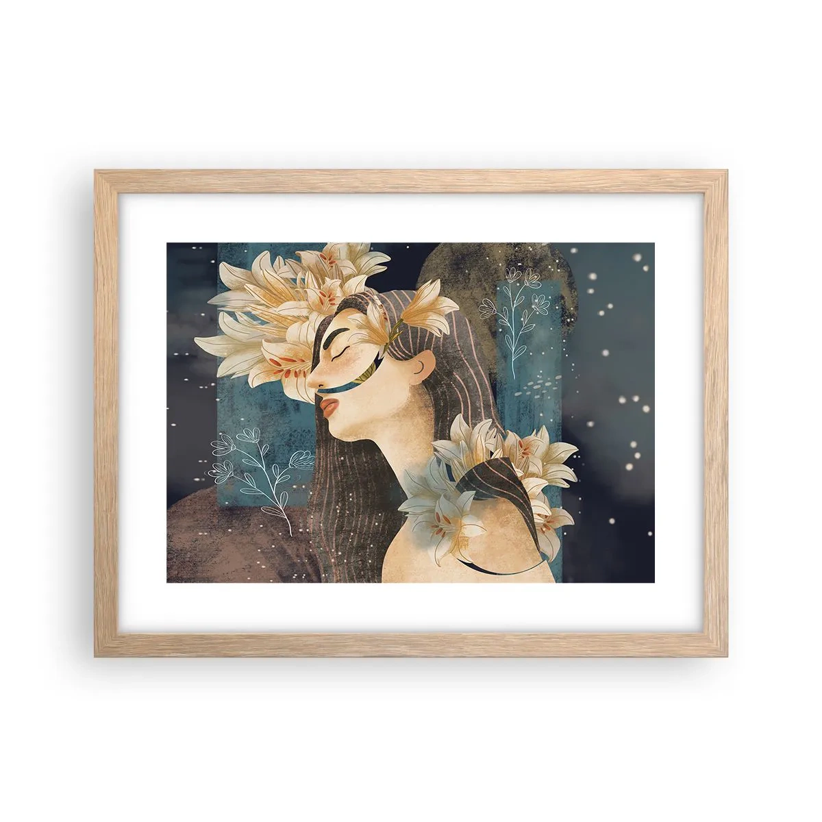 Plagát v ráme zo svetlého duba - Rozprávka o princeznej s ľaliami - 40x30 cm