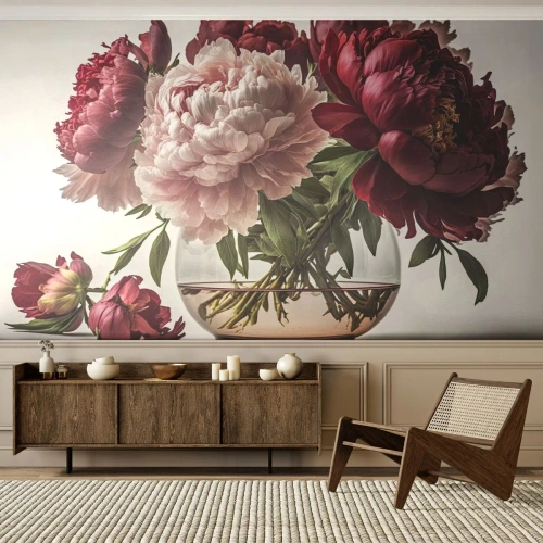 Fototapeta Standard Eco - V plnom rozkvete krásy - Kytica kvetov, Váza, Pivonky - 350x256 cm