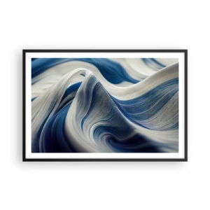 Plagát v čiernom ráme - Plynulosť modrej a bielej - 91x61 cm