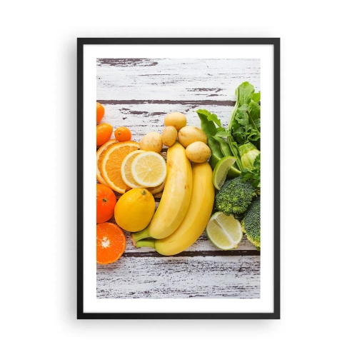 Plagát v čiernom ráme - Ovocie a zelenina na rustikálnom pozadí - 50x70cm - To nestačí? - Moderná nástenná dekorácia do obývacej izby a spálne ARTTOR