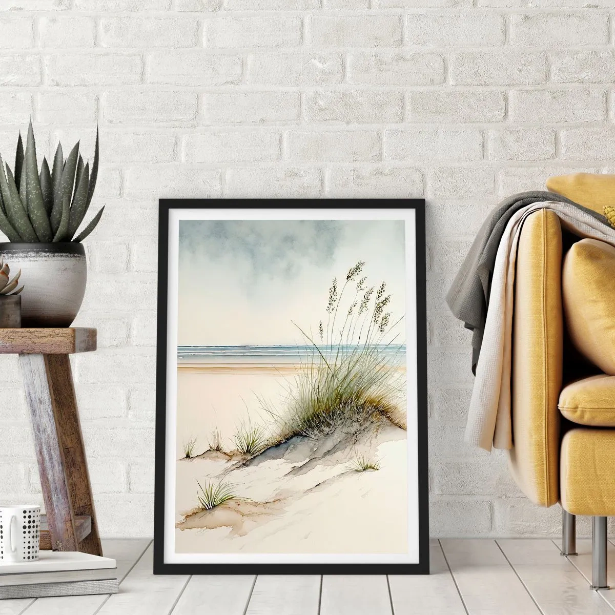 Plagát v čiernom ráme - Pohladené vetrom - trávy na dunách pri pláži - 50x70cm - Stvorená vetrom - Moderná nástenná dekorácia do obývacej izby a spálne ARTTOR