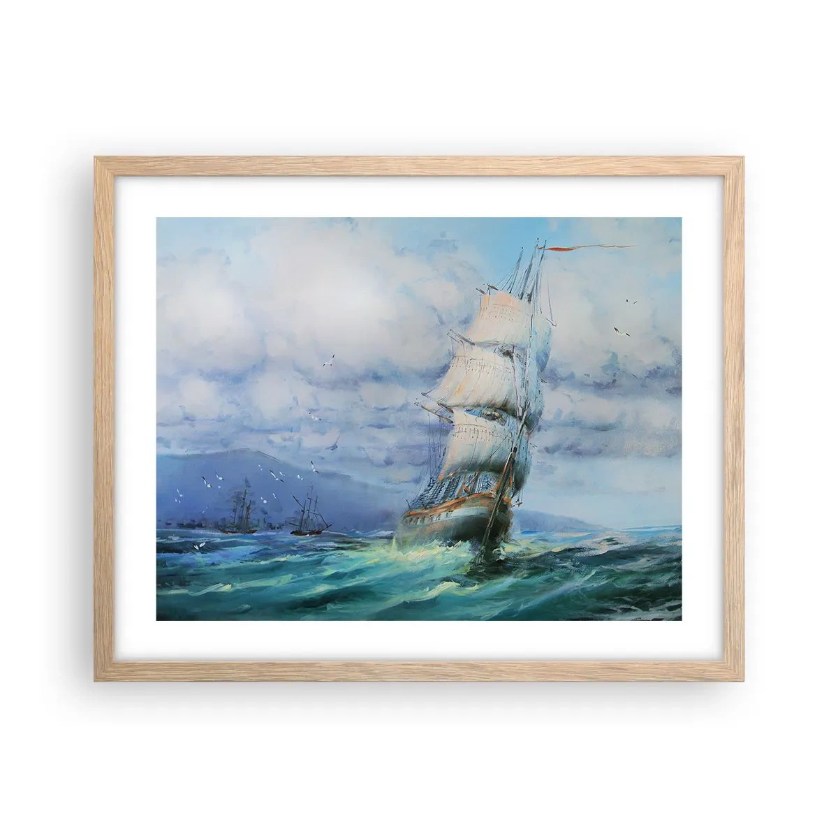 Plagát v ráme zo svetlého duba - Šťastnú cestu - 50x40 cm