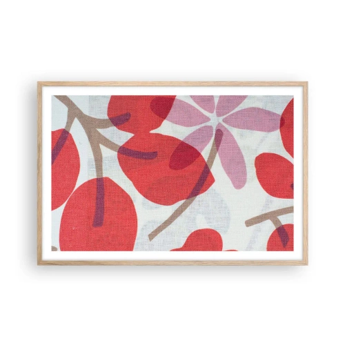 Plagát v ráme zo svetlého duba - Kvetinová kompozícia v ružovej - 91x61 cm