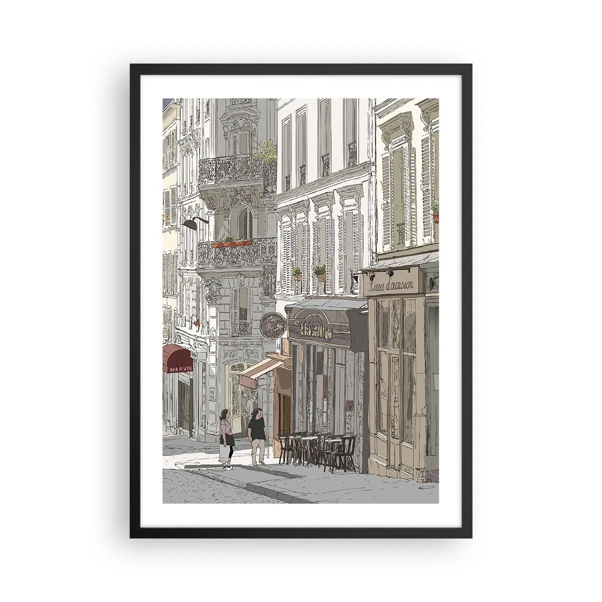 Plagát v čiernom ráme - Ilustrácia pôvabnej ulice v parížskom štýle - 50x70cm - Mestské radosti - Moderná nástenná dekorácia do obývacej izby a spálne ARTTOR