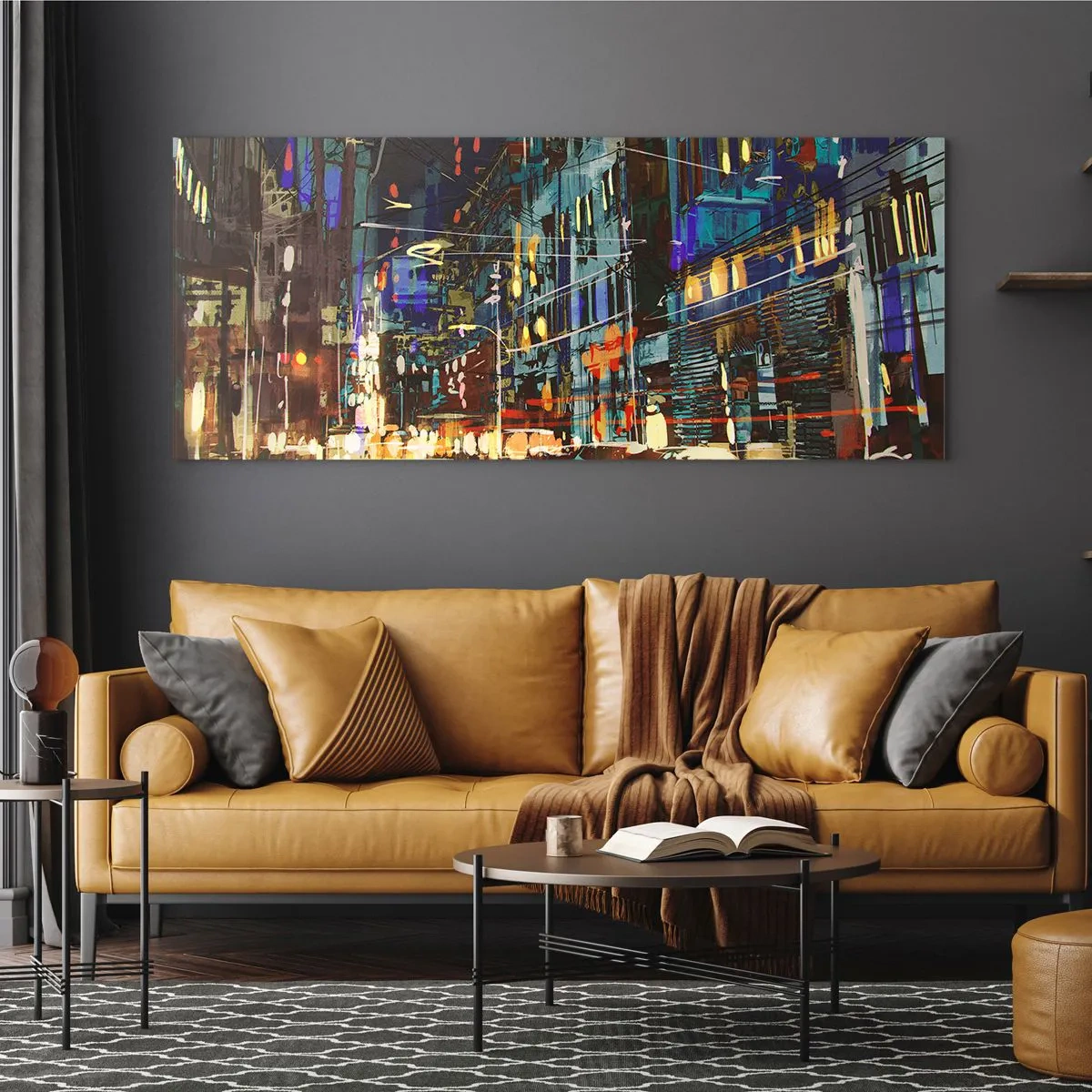 Obraz na skle - Večerný pouličný ruch - 100x40 cm