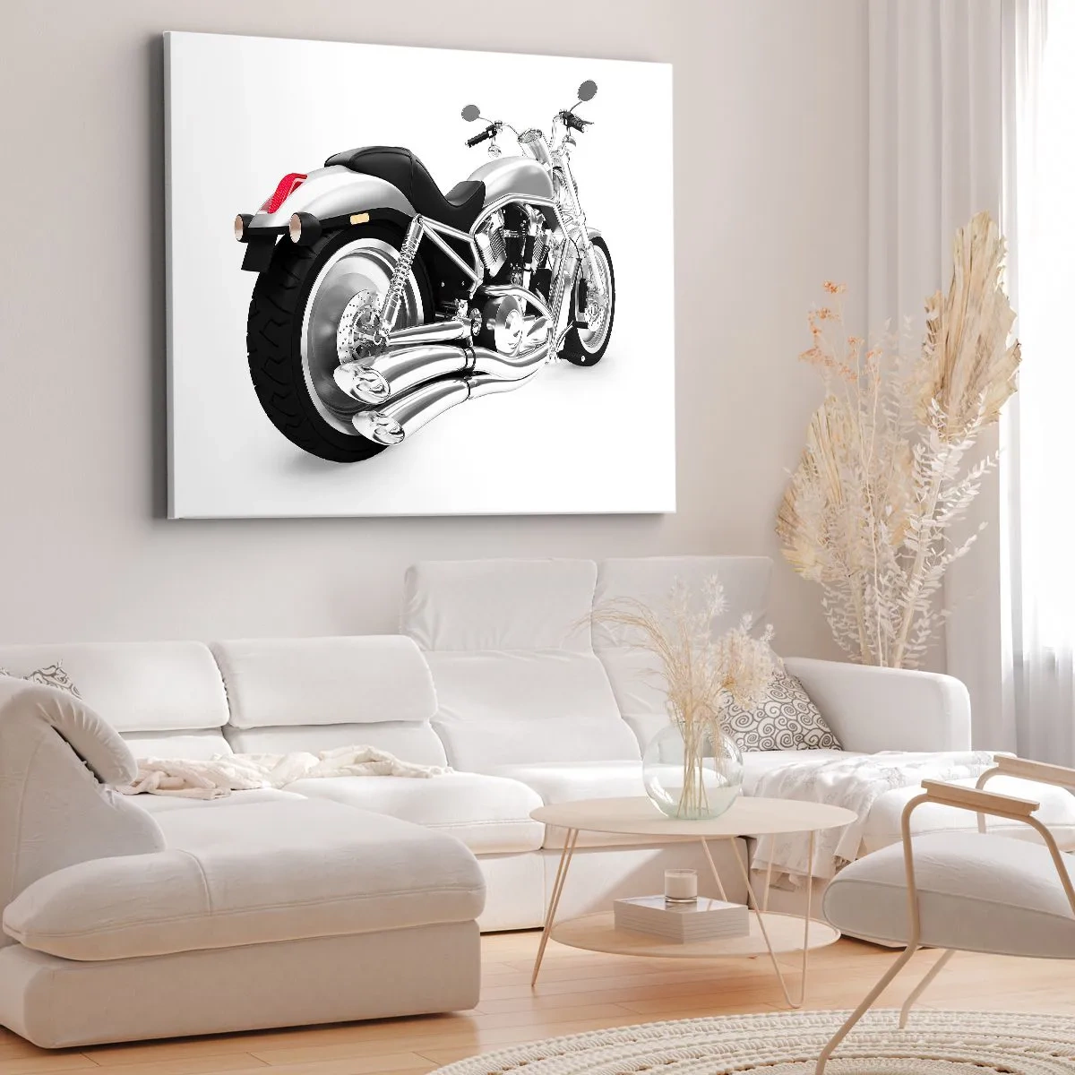 Obraz na plátne - Chrómovaný motocykel na bielom pozadí - 70x50cm - Sny zberateľov - Moderná nástenná dekorácia do obývacej izby a spálne ARTTOR