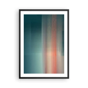 Plagát v čiernom ráme - Abstraktná hra svetla v odtieňoch tyrkysovej a červenej. - 50x70cm - Abstrakcia: vlny svetla - Moderná nástenná dekorácia do obývacej izby a spálne ARTTOR