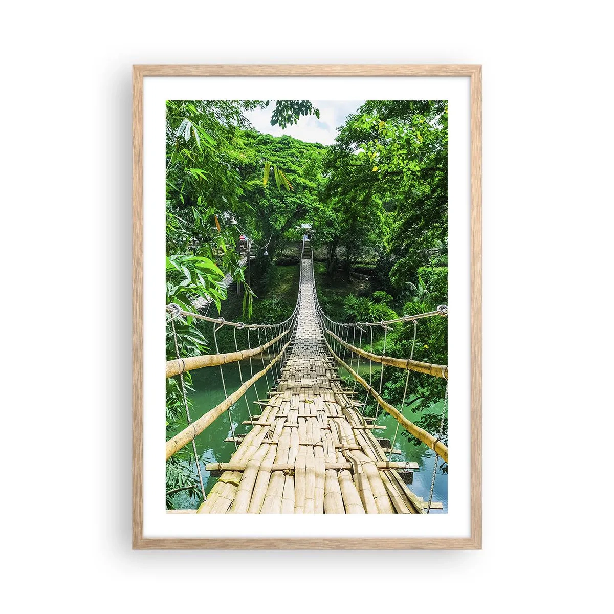 Plagát v ráme zo svetlého duba - Opičí most nad zeleňou - 50x70 cm