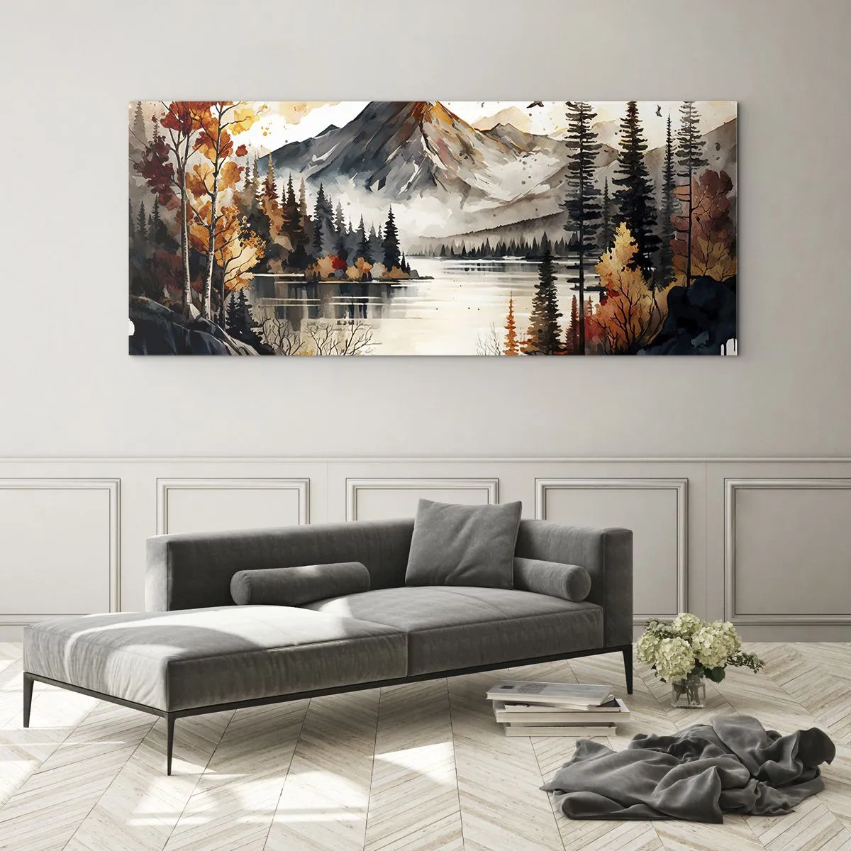 Obraz na skle - Zlatá jeseň na horách - 100x40 cm