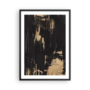 Plagát v čiernom ráme - Abstraktná maľba v čiernej a zlatej farbe - 50x70cm - Stopa dotyku - Moderná nástenná dekorácia do obývacej izby a spálne ARTTOR