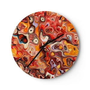 Nástenné hodiny - Abstraktný vzor v odtieňoch červenej, oranžovej a žltej - 30x30cm - Keby sa orechy rozpúšťali v mede - Moderná nástenná dekorácia do obývacej izby, kuchyne a spálne ARTTOR
