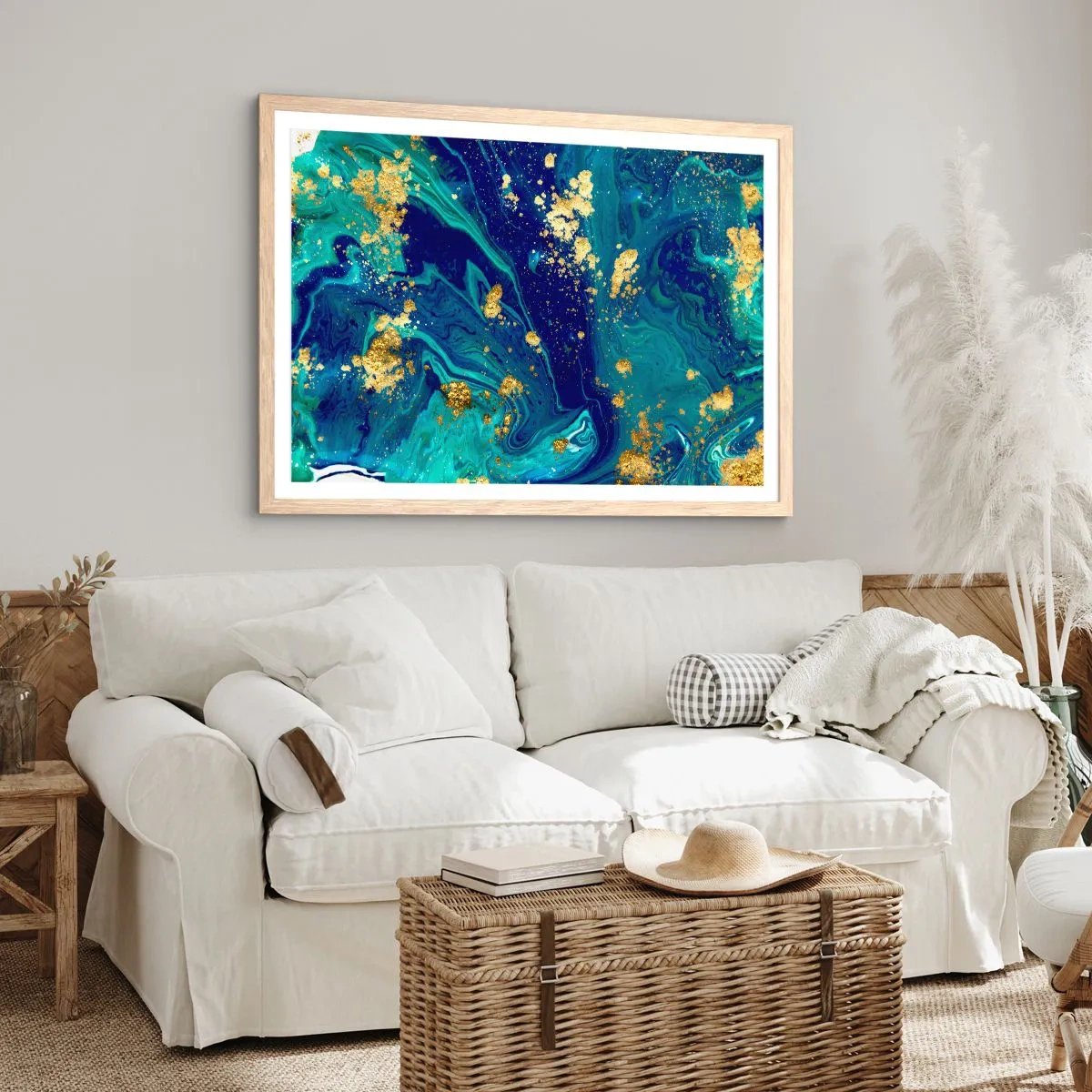 Plagát v ráme zo svetlého duba - Plátky slnka - 100x70 cm