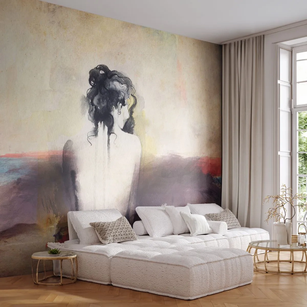 Samolepiaca Fototapeta Deluxe Sticker - Jemné línie, oválne tvary - Žena, Telo, Kus - 250x175 cm