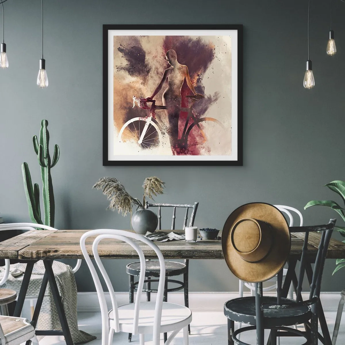 Plagát v čiernom ráme - Cyklistická duša v mramorových tvaroch - 60x60 cm