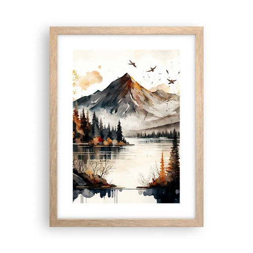 Plagát v ráme zo svetlého duba - Zlatá jeseň na horách - 30x40 cm