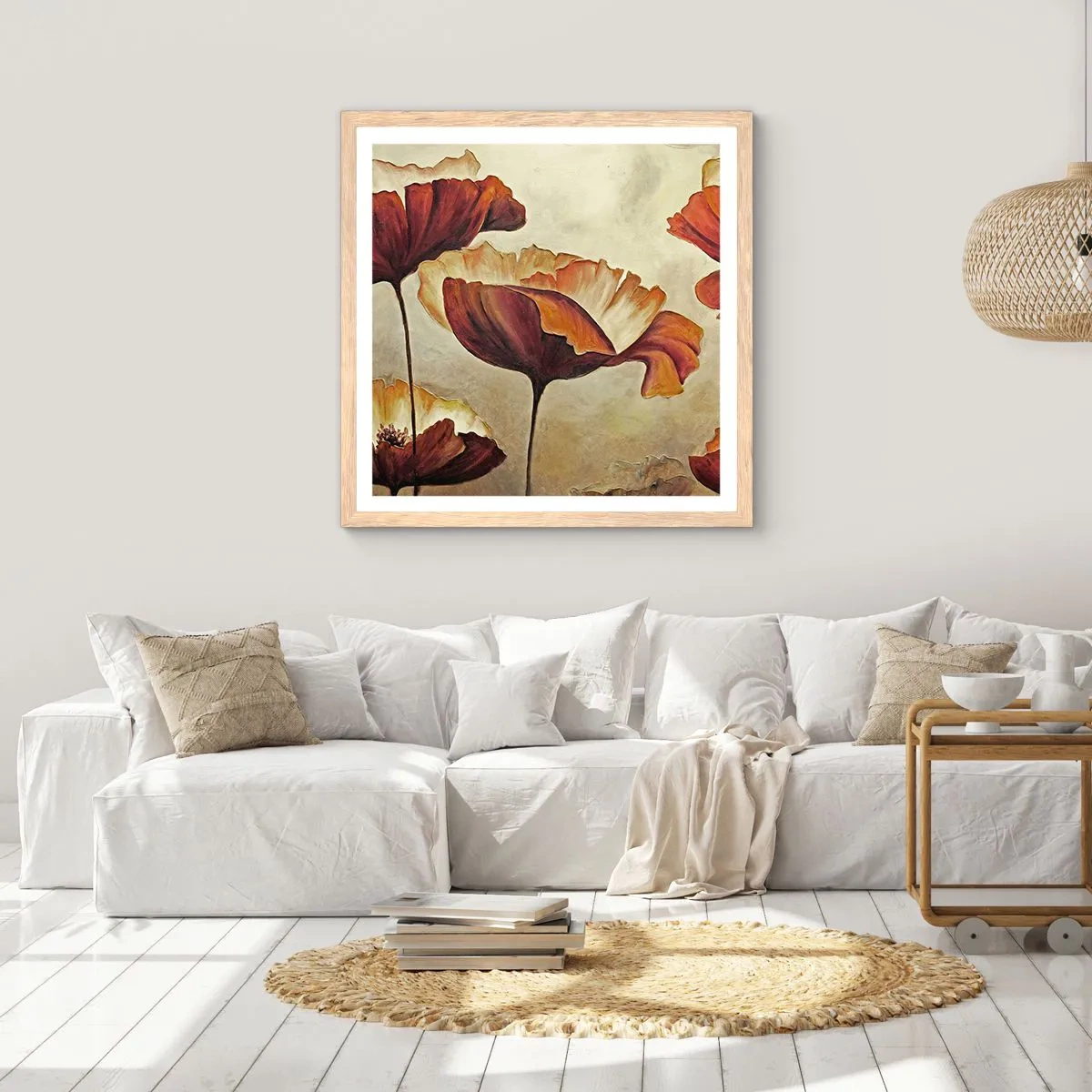 Plagát v ráme zo svetlého duba - Lán lúky - 50x50 cm