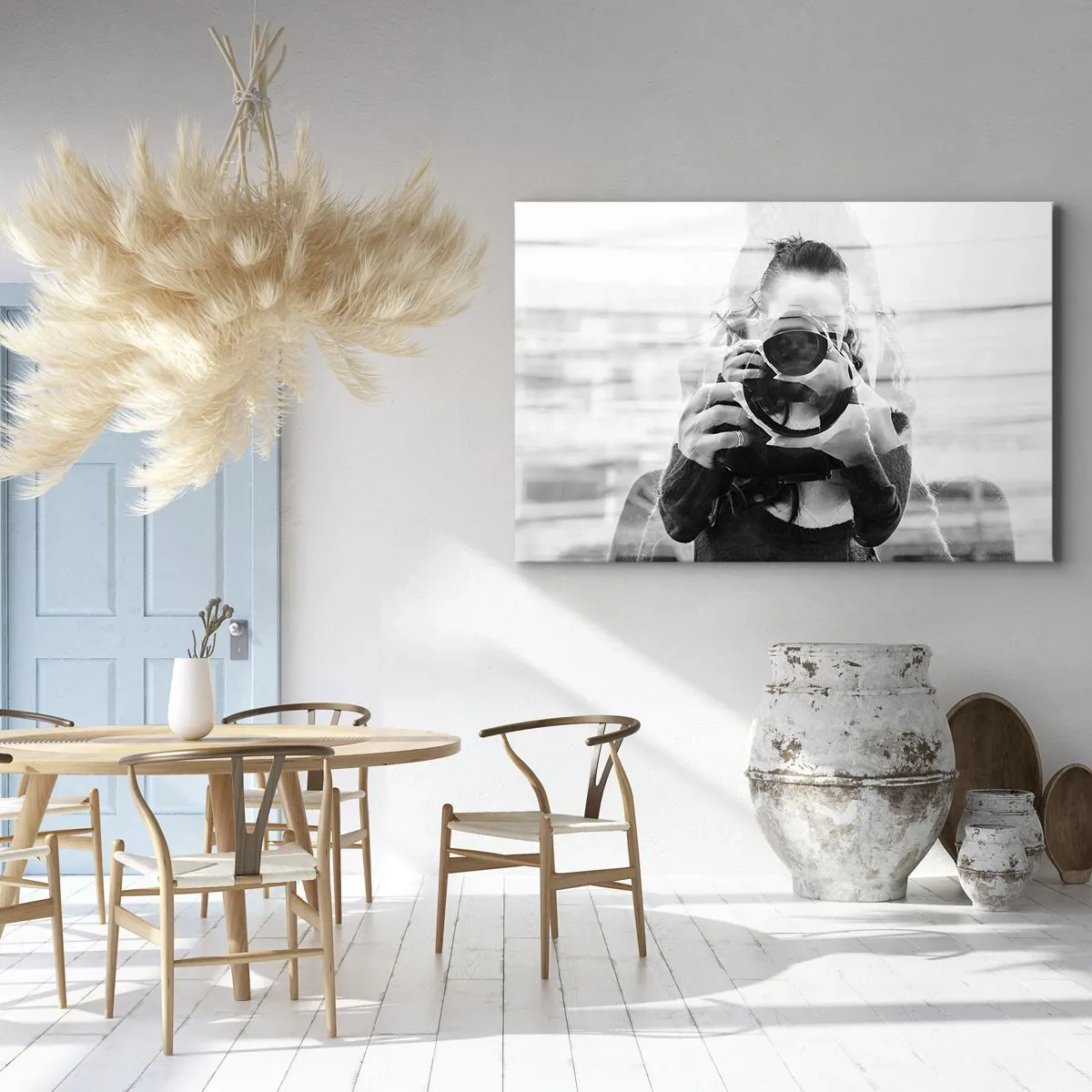 Obraz na plátne - Čiernobiely portrét fotografa s dvojitou expozíciou - 70x50cm - Tvorca a materiál - Moderná nástenná dekorácia do obývacej izby a spálne ARTTOR