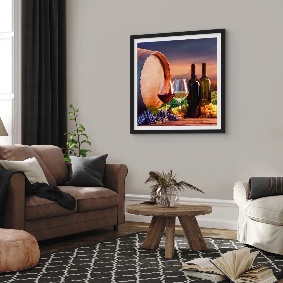 Plagát v čiernom ráme - Tu má život chuť - 60x60 cm