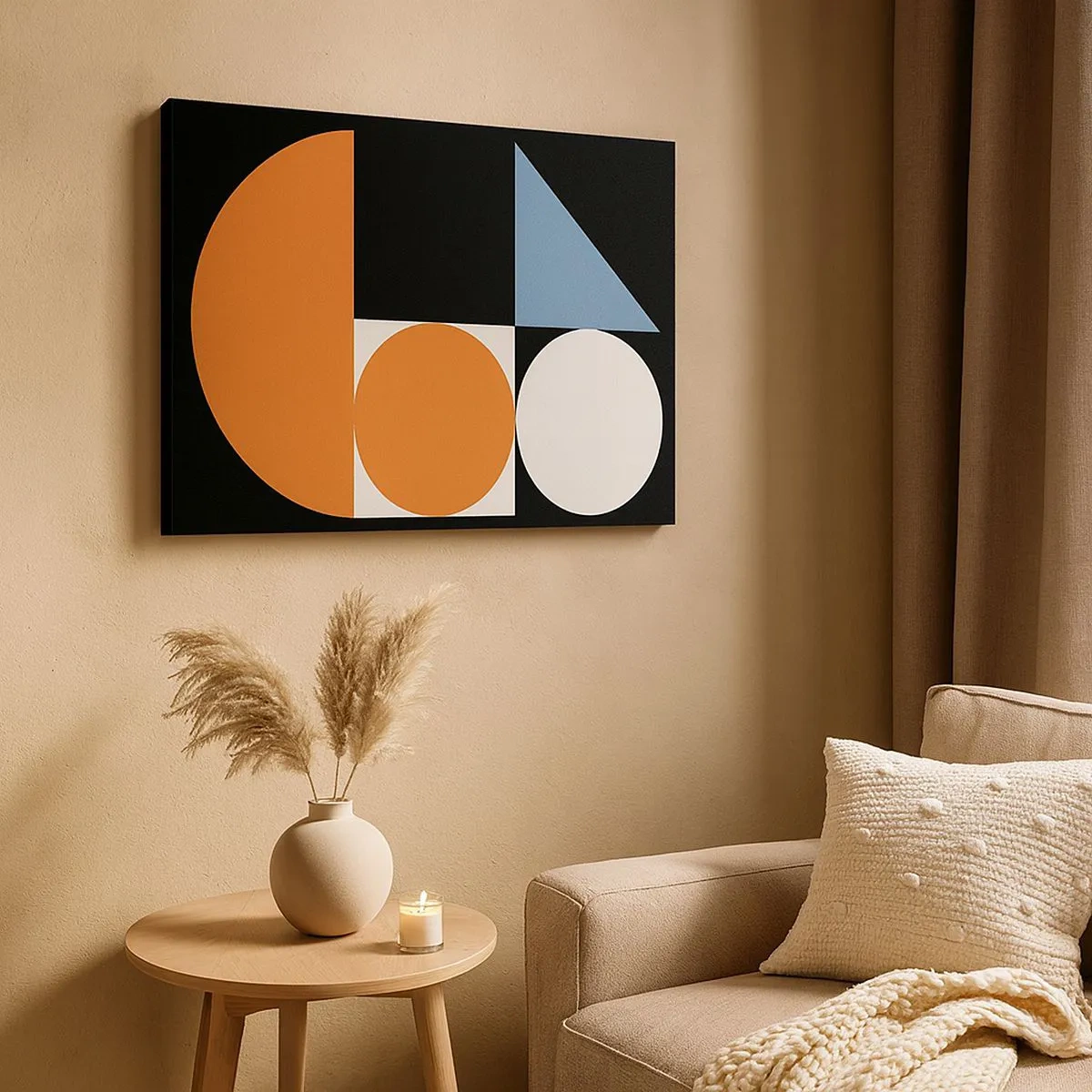 Obraz na plátne - Geometrický vzor s farebnými tvarmi na čiernom pozadí - 70x50cm - Figurínový systém - Moderná nástenná dekorácia do obývacej izby a spálne ARTTOR