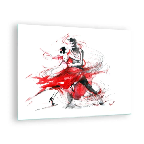 Obraz na skle - Dvojica tanečníkov v dynamickom akvarelovom tanci - 70x50cm - Tango - rytmus náruživosťou - Moderná nástenná dekorácia do obývacej izby a spálne ARTTOR