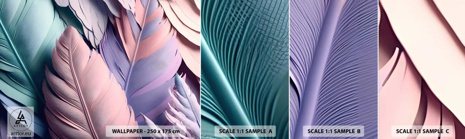 Vzorka Fototapeta Standard Eco - Vtáčí štýl - Pastel, Perie, Ľahkosť - 100x30 cm