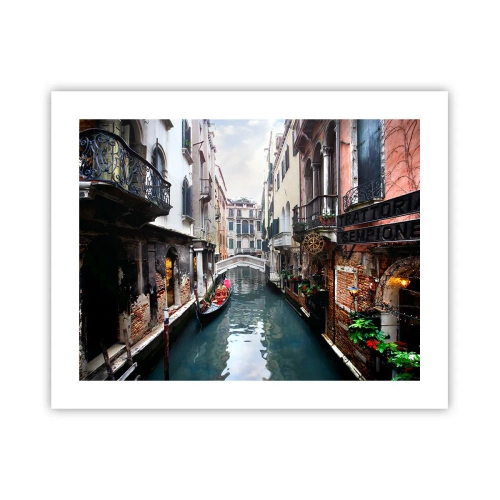 Plagát - Benátska krajina s gondolou a mostíkom - 50x40 cm