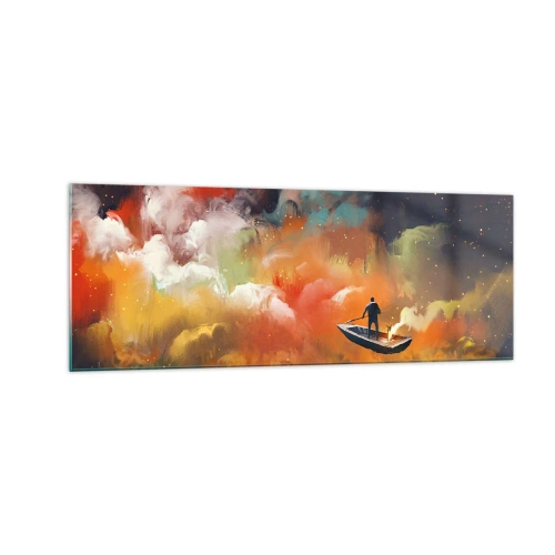 Obraz na skle - Loďou cez galaxiu - 140x50 cm