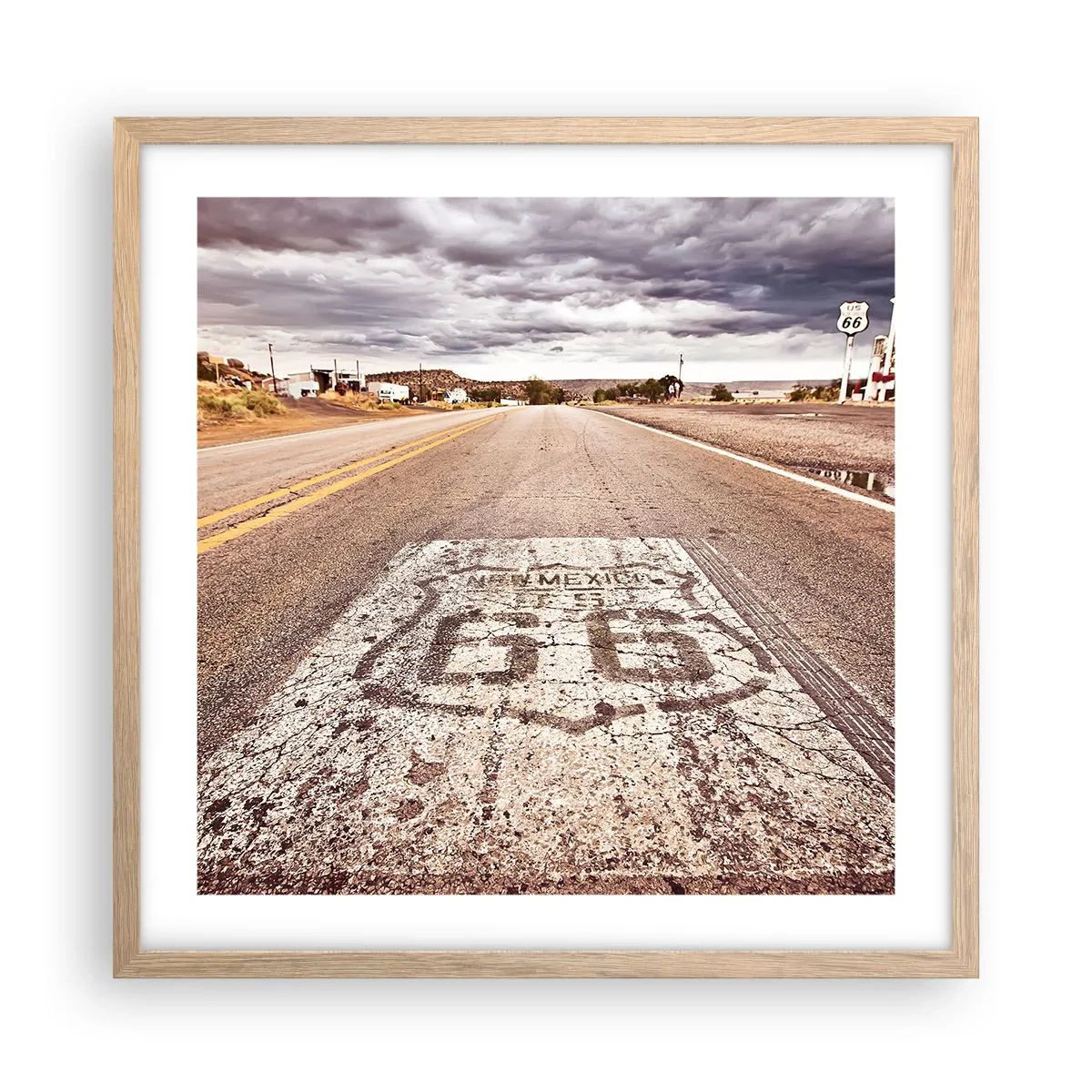 Plagát v ráme zo svetlého duba - Mother Road - americká legenda - 50x50 cm
