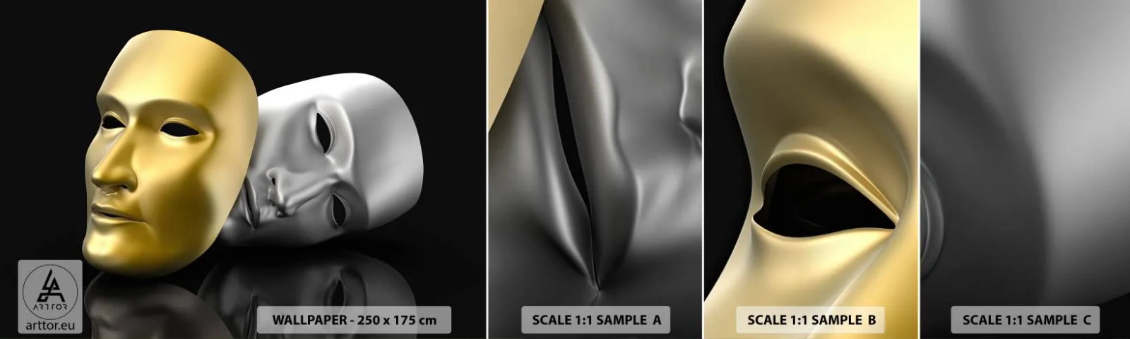 Vzorka samolepiacej fototapety Deluxe Sticker - Život je divadlo - Hood, Kus, Divadlo - 100x30 cm