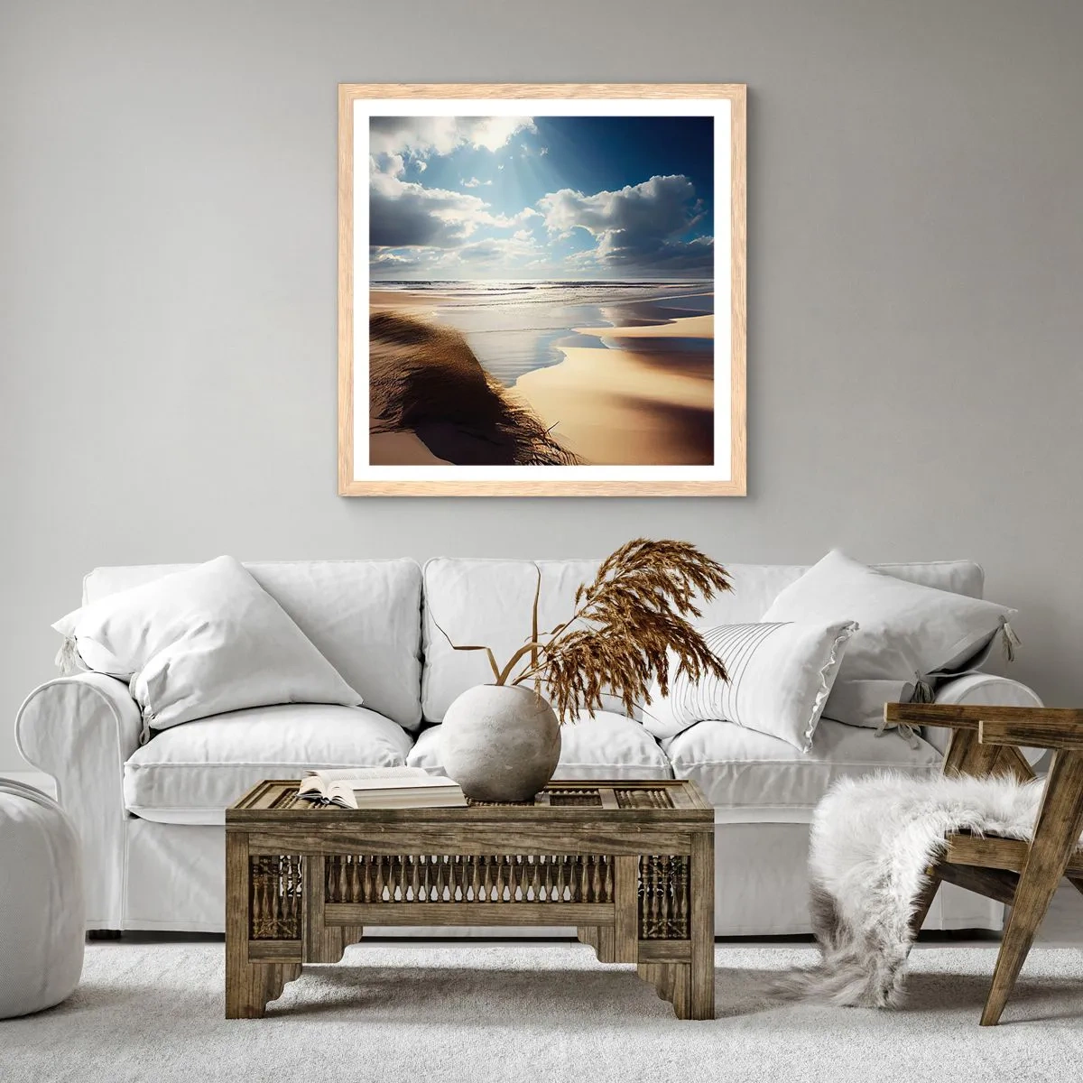 Plagát v ráme zo svetlého duba - Pláž, divoká pláž - 40x40 cm