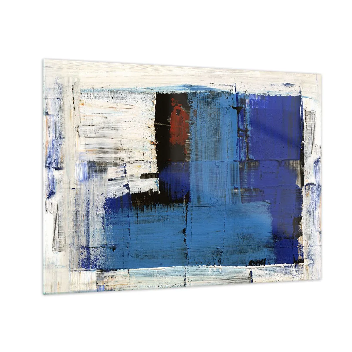 Obraz na skle - Abstraktná kompozícia s dominantnou modrou farbou. - 70x50cm - Tajomstvo modrej - Moderná nástenná dekorácia do obývacej izby a spálne ARTTOR