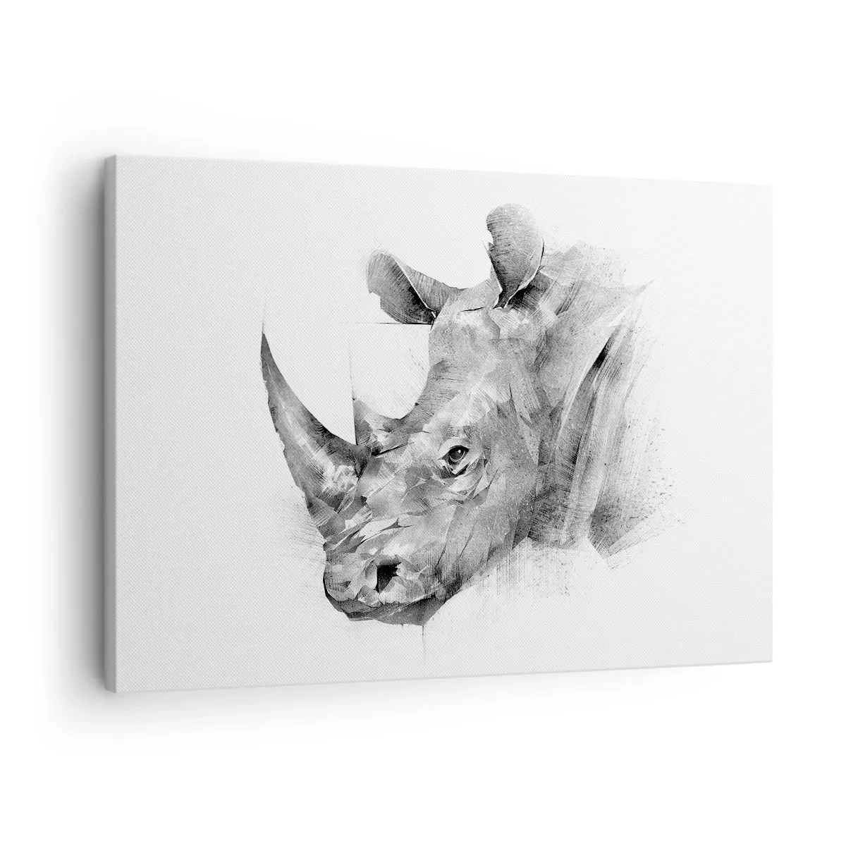 Obraz na plátne - Umelecký portrét nosorožca v čiernobielej farbe - 70x50cm - Africký portrét - Moderná nástenná dekorácia do obývacej izby a spálne ARTTOR