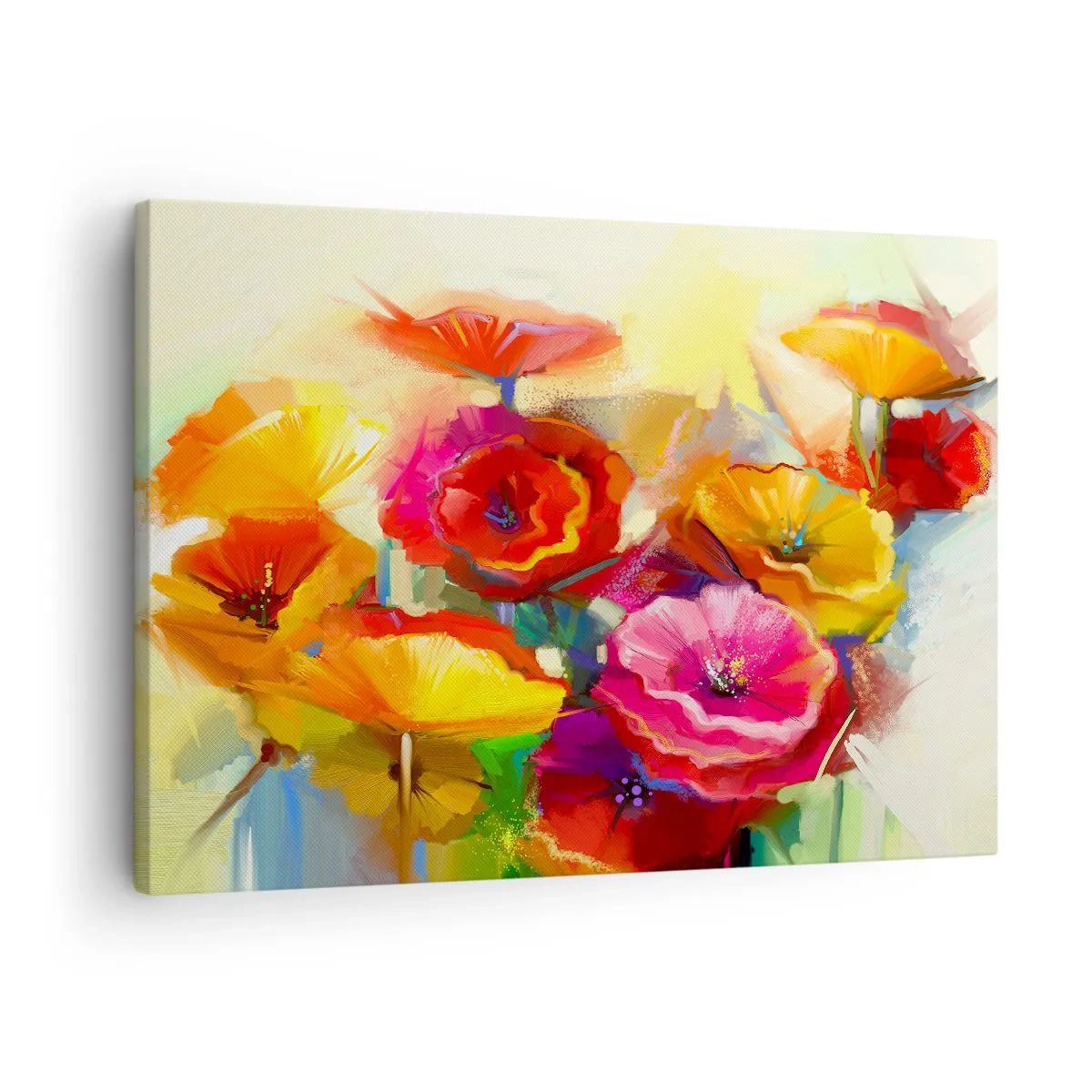 Obraz na plátne - Farebné abstraktné kvety na svetlom pozadí - 70x50cm - Nielen červené - Moderná nástenná dekorácia do obývacej izby a spálne ARTTOR