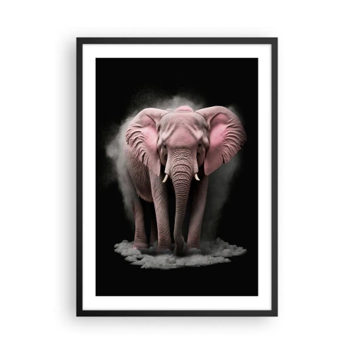 Plagát v čiernom ráme - Ružový slon v dynamickom čiernom priestore - 50x70cm - Nemysli na ružového slona! - Moderná nástenná dekorácia do obývacej izby a spálne ARTTOR