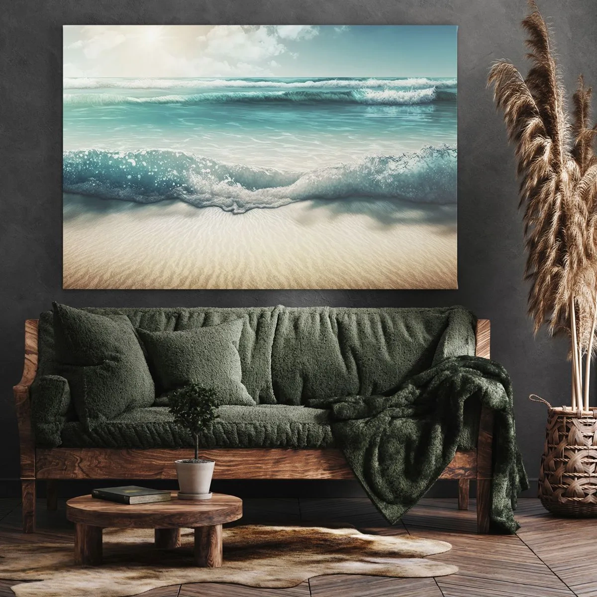 Obraz na plátne - Oceánske vlny na svetlej piesočnatej pláži - 70x50cm - Kľud oceánu - Moderná nástenná dekorácia do obývacej izby a spálne ARTTOR
