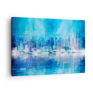 Obraz na plátne - Abstraktná panoráma mesta v odtieňoch modrej - 70x50cm - Utopené v modrej - Moderná nástenná dekorácia do obývacej izby a spálne ARTTOR