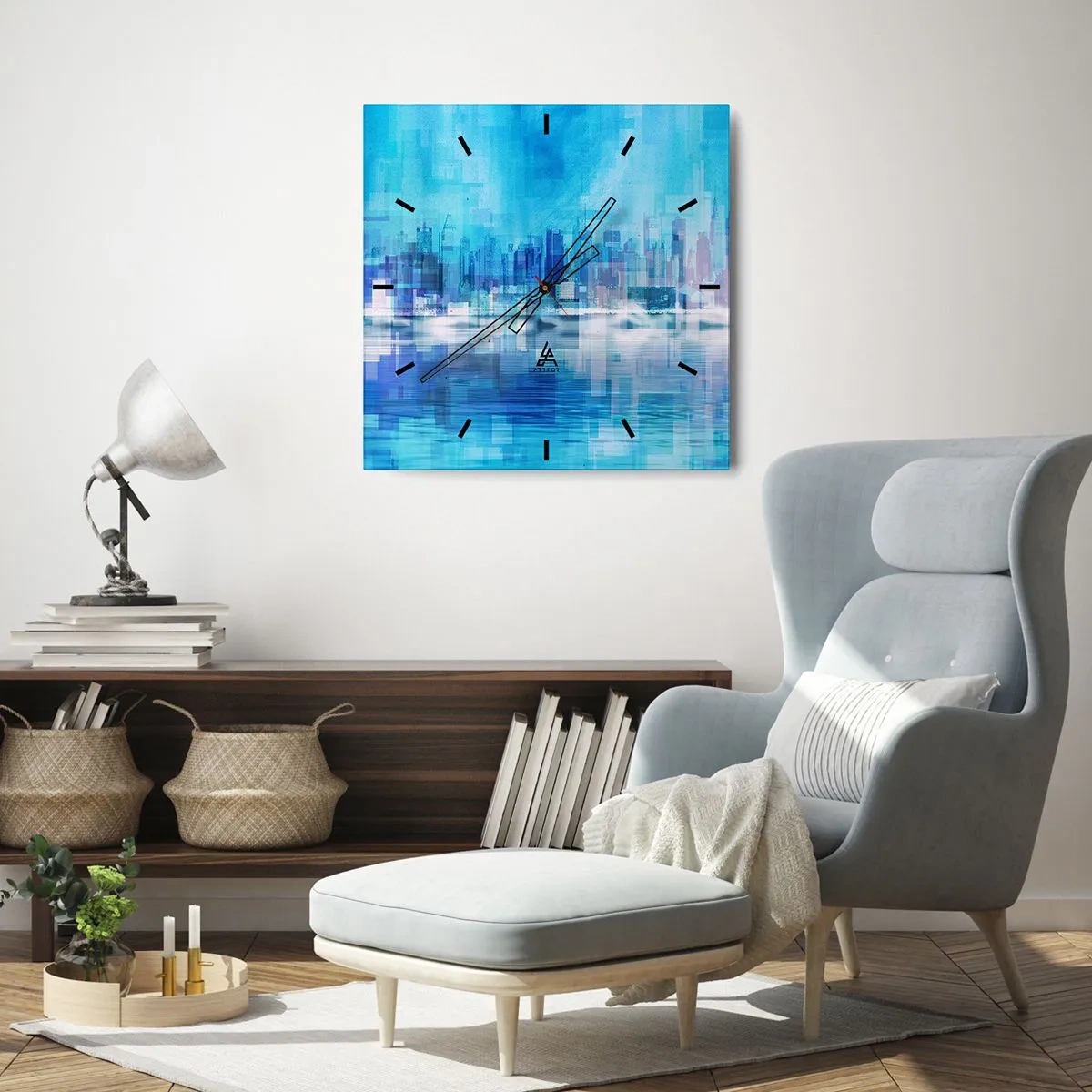 Nástenné hodiny - Utopené v modrej - 30x30 cm