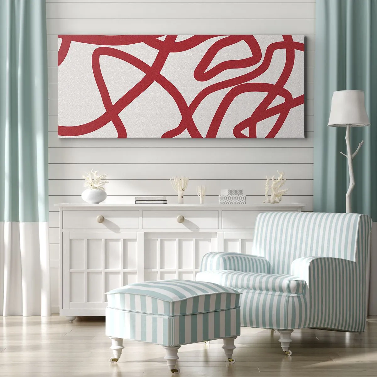 Obraz na plátne - Červené na bielom - 100x40 cm