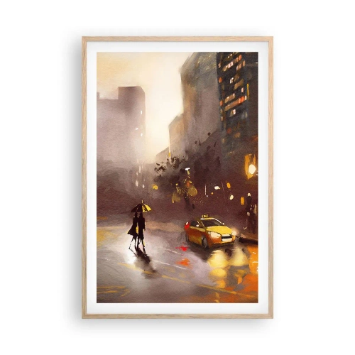Plagát v ráme zo svetlého duba - Vo svetlách New Yorku - 61x91 cm