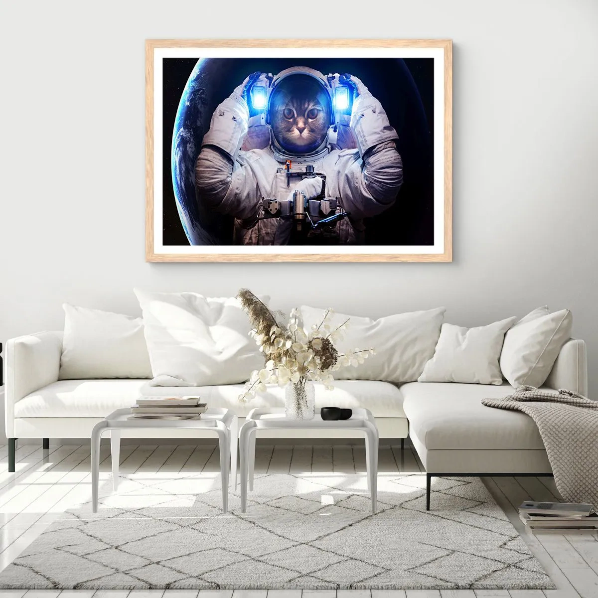Plagát v ráme zo svetlého duba - Houston, máte problém - 100x70 cm