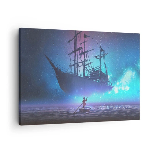 Obraz na plátne - Fantastická loď proti hviezdnej oblohe - 70x50cm - Stretnutie s mýtom mora - Moderná nástenná dekorácia do obývacej izby a spálne ARTTOR
