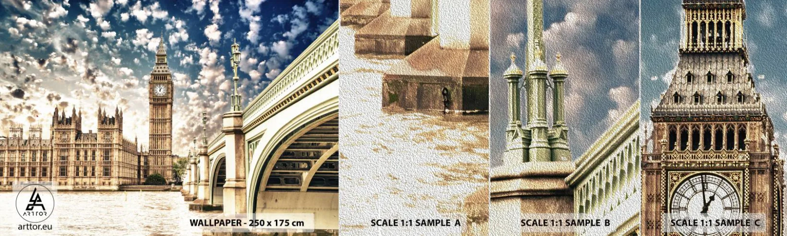 Vzorka fototapety Premium Sand - Perové oblaky nad Temžou - Mesto, Londýn, Anglicko - 100x30 cm