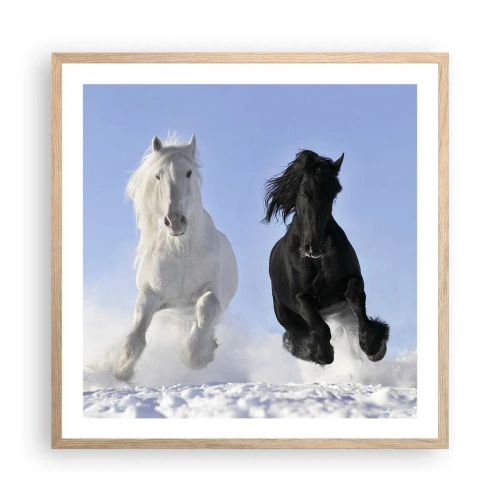 Plagát v ráme zo svetlého duba - Čierno-biely cval - 60x60 cm